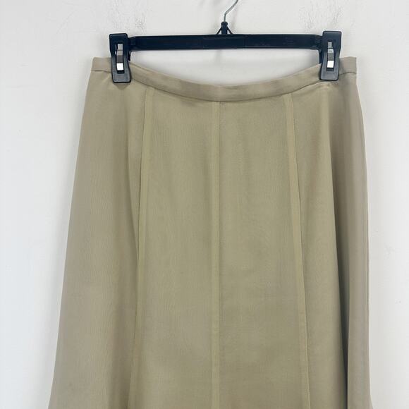 Vintage Talbots Petite Silk Skirt A Line Gaudet Chiffon Khaki Knee Length US 8 - Picture 3 of 9